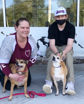 two dogs with new family
