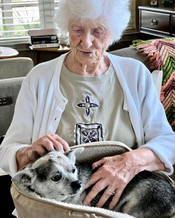 older woman and chihuahua